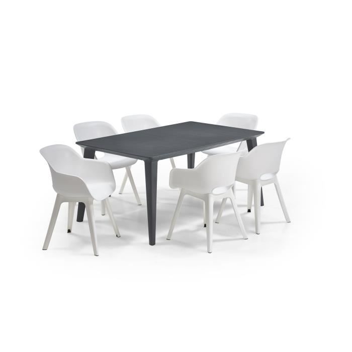 Mesa de jardín rectangular de 160 cm, color gris grafito, resina, para 6 personas, modelo Lima, Allibert by KETER.