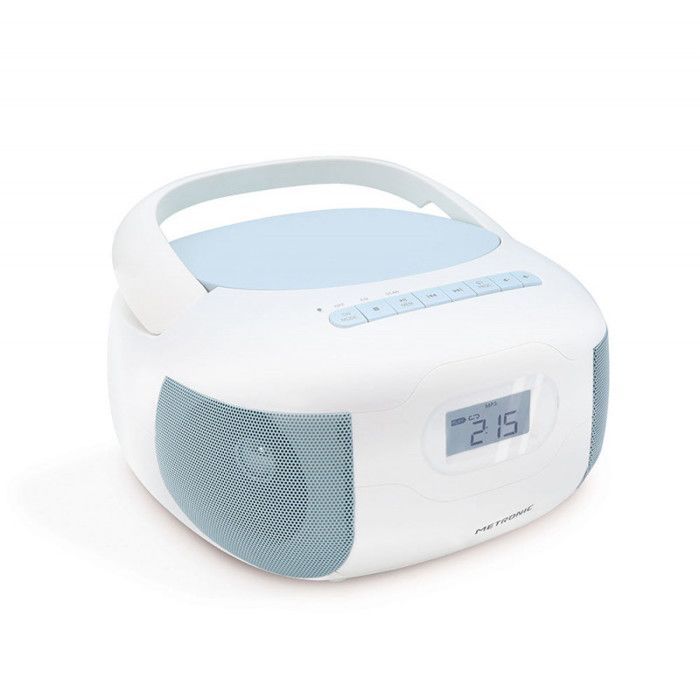 Reproductor de CD/radio FM Bluetooth portátil - Reproductor MP3 estéreo, USB, entrada AUX, Micro-SD, conector para auriculares, alimentación CA/batería - Azul