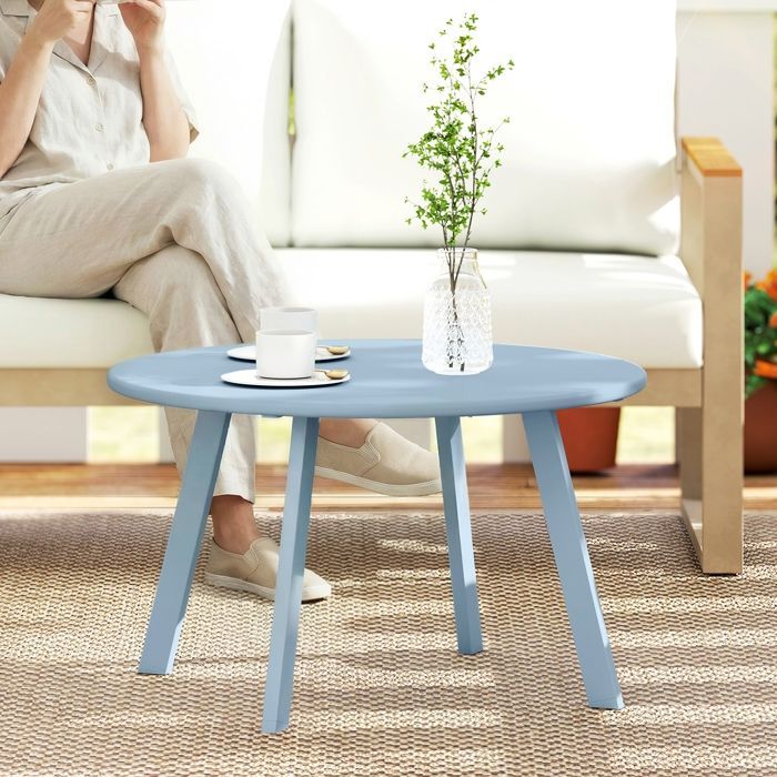 Mesa auxiliar pequeña - Outsunny - redonda - con patas antideslizantes - estructura metálica - para jardín o patio - Ø 70 x 42 cm - azul