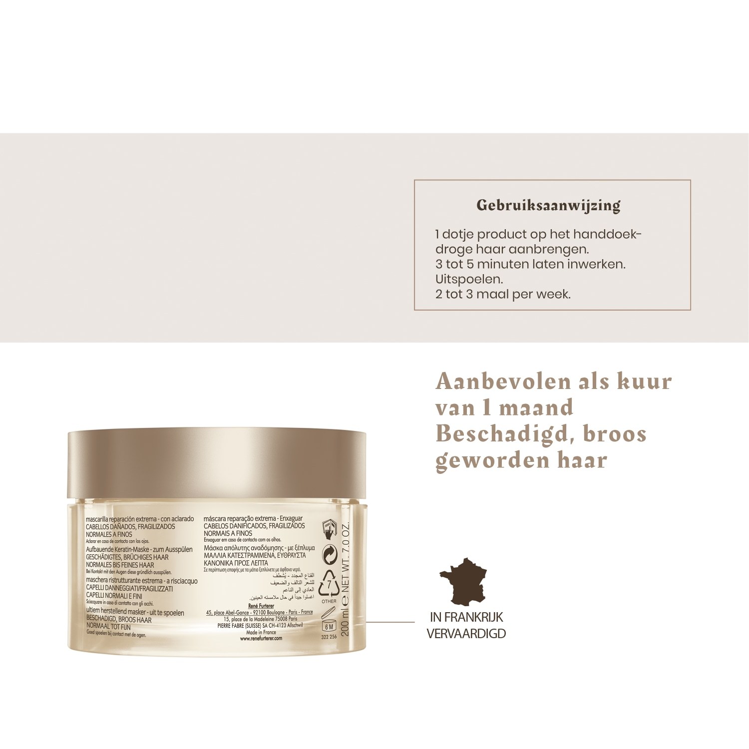René Furterer Maska na vlasy Absolue Kératine Ultimate Repairing Mask na jemné až stredné vlasy – 200 ml