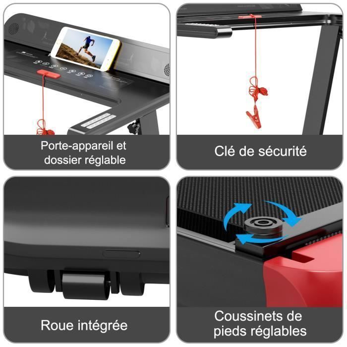 Cinta de correr plegable COSTWAY con control por aplicación, 0,96-12 km/h, Bluetooth, 12 programas, pantalla LED y soporte para dispositivos, color rojo.