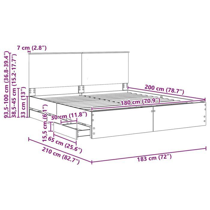Estructura de cama con cajón - vidaXL - Blanca - 180x200 cm - Madera de ingeniería - Diseño moderno - Almacenamiento integrado