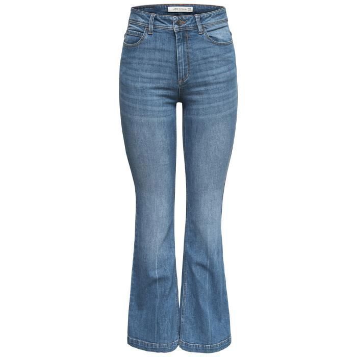 Jeans évasé femme - JDY - Flora - Medium blue denim - Taille haute - 5 poches
