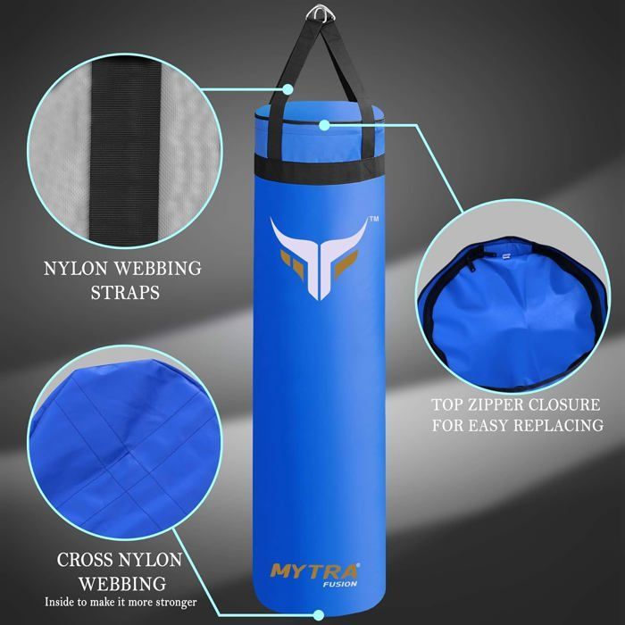 Sacco da boxe vuoto da 122 cm - Mytra Fusion - Sacco da boxe rinforzato non imbottito - Arti marziali Muay Thai - BLU