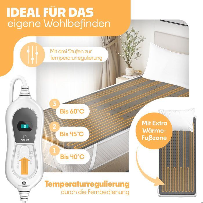 Surmatelas chauffant - KESSER - 160x140 cm - 3 niveaux de température - Arrêt automatique - Télécommande incluse