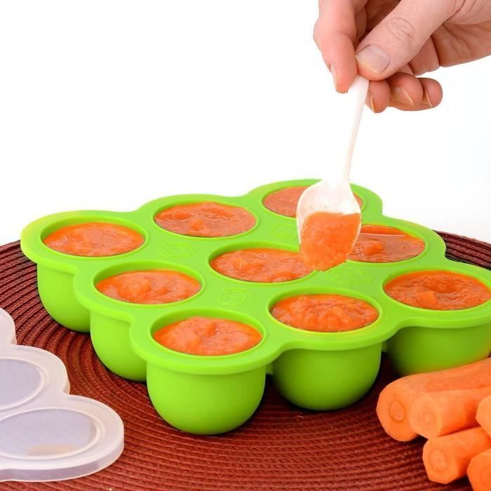 Silicone Baby Freezer Tray, Baby Food Container - 9 Storage Pots, Ice Cream Mold Freezer Boxes