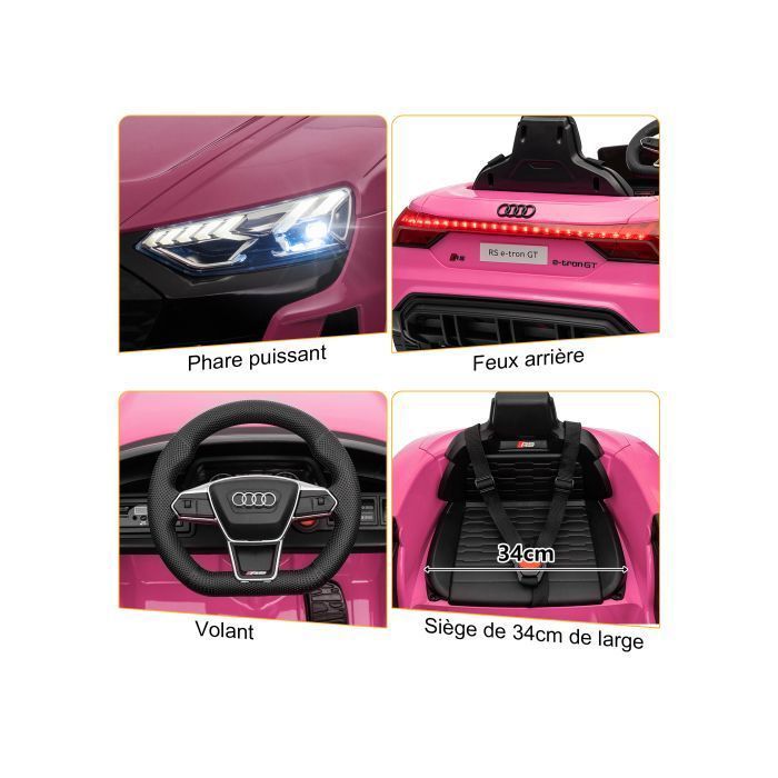 Coche eléctrico infantil Audi RS e-tron GT - LALAHO - para niños de 3 a 5 años - 103 x 58 x 41 cm - Rosa