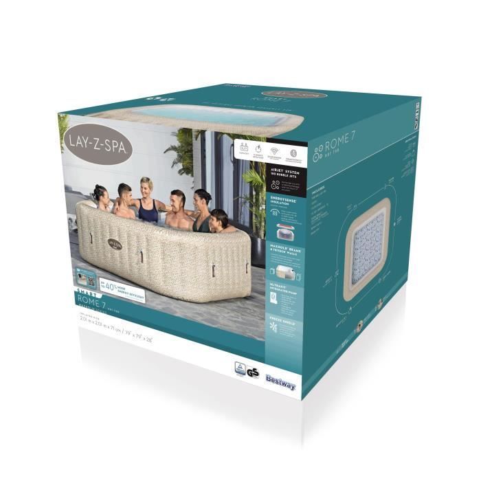 Spa gonflable BESTWAY - Lay-Z-Spa Rome - 180 airjets - 201 x 201 x 71 cm - 5 à 7 places - Carré (couverture, cartouche, diffuseur)