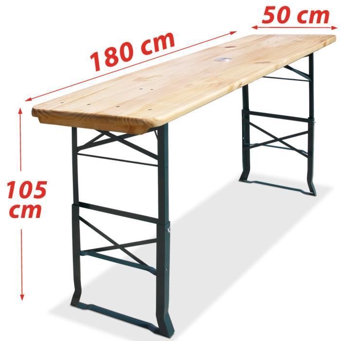 Table pliante en bois 170x50x75/105 cm hauteur réglable Table haute avec trou pour parasol Table de jardin pliable