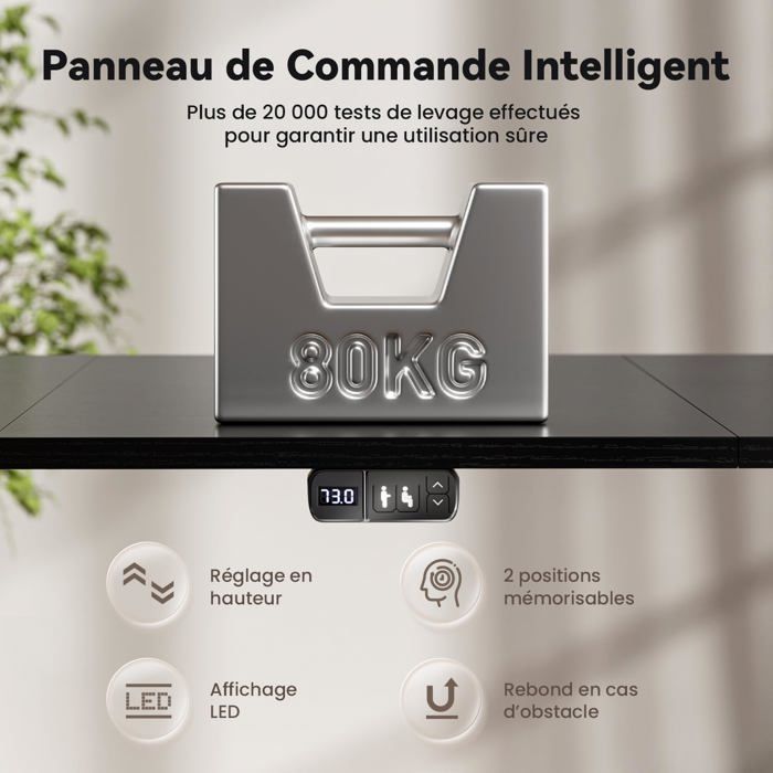 HLONONE Bureau Électrique Debout et Assis, 200 x 80 cm, avec Prise de Courant Intégrée, 2 Tiroirs Amovibles, Port USB-C, Noir