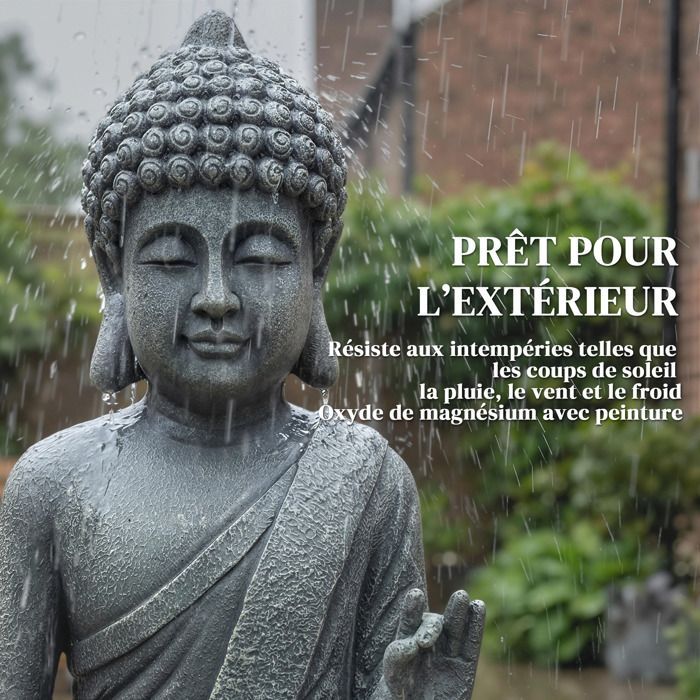 Tuinbeeld - Outsunny - zittend Boeddhabeeld - spirituele decoratie - magnesiumoxide - donkergrijs