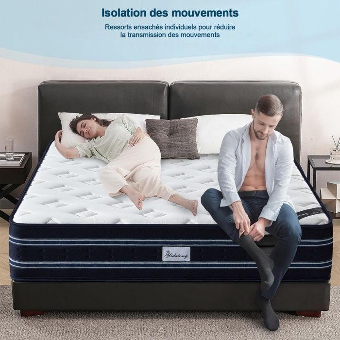 Colchón Premium de Espuma Viscoelástica, 140 x 190 cm, 28 cm de grosor, firmeza media, espuma híbrida y muelles ensacados, 8 zonas ergonómicas.