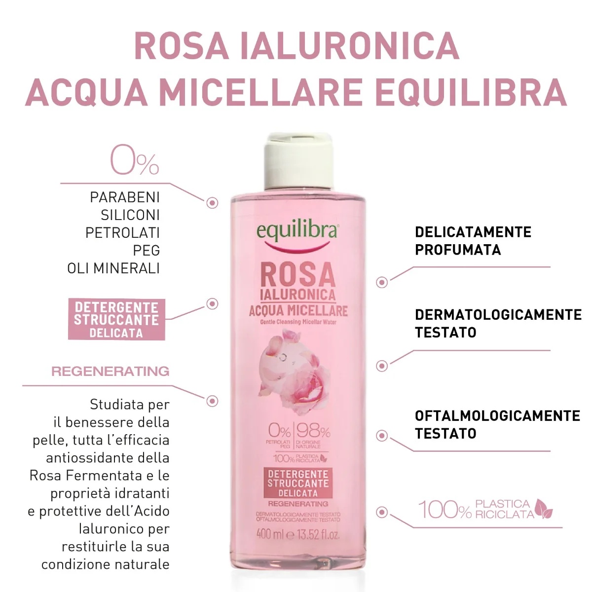 EQUILIBRA Equilibra Rosa Micellair Water 400 ml Reiniger en make-up remover