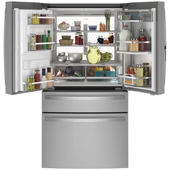 GE Profile 27.9 cu ft Smart French Door koelkast met ijsmaker en deur in de deur (vingerafdrukbestendig roestvrij staal) ENERGY STAR