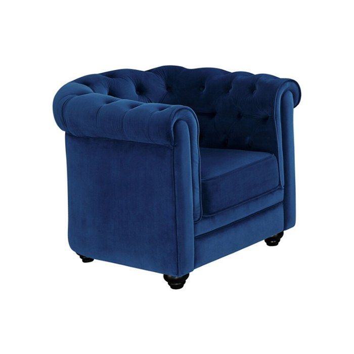 Canapé 3 places et fauteuil CHESTERFIELD - Velours bleu roi