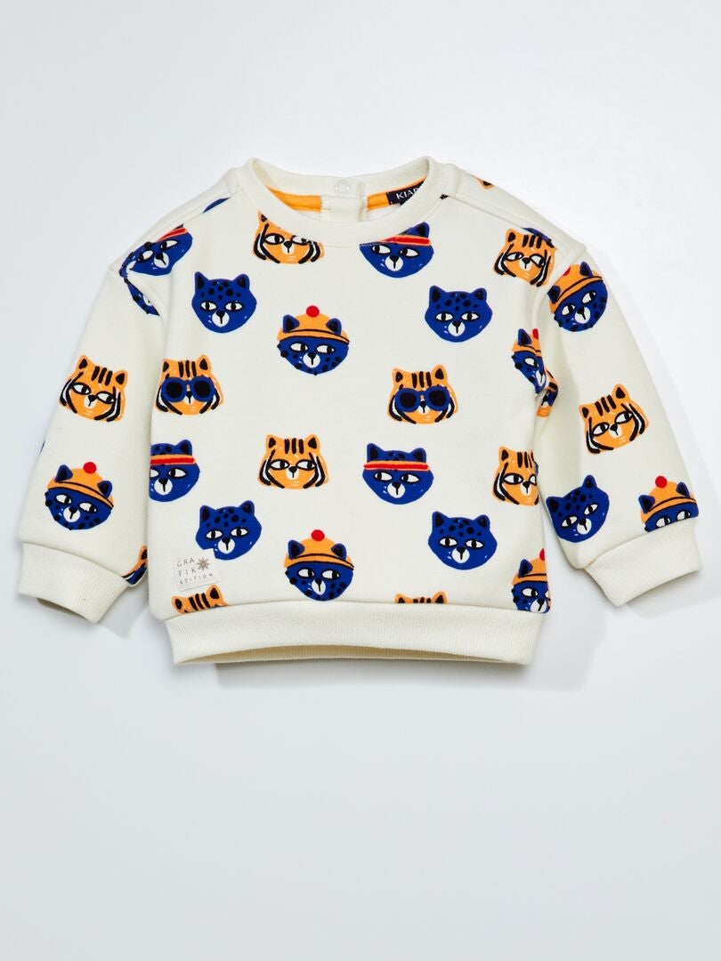 Fluwelen sweatshirt met patroon - WIT