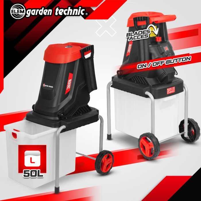 Tuinversnipperaar - ELEM GARDEN TECHNIC - 2800W - 50L opvangbak - 45mm snijdiameter - Elektrisch