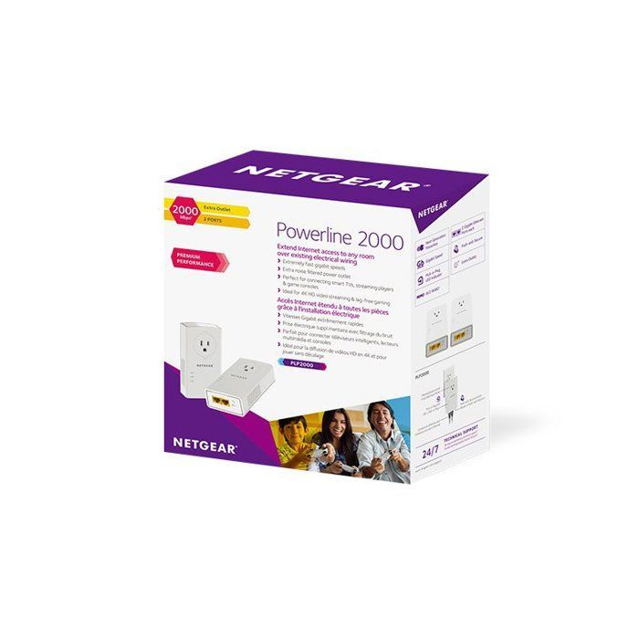 NETGEAR Pack de 2 adaptateurs CPL 2000 Mbit/s- 2 ports 10/100/1000 RJ45 - Avec prise intégrée PLP2000-100FRS