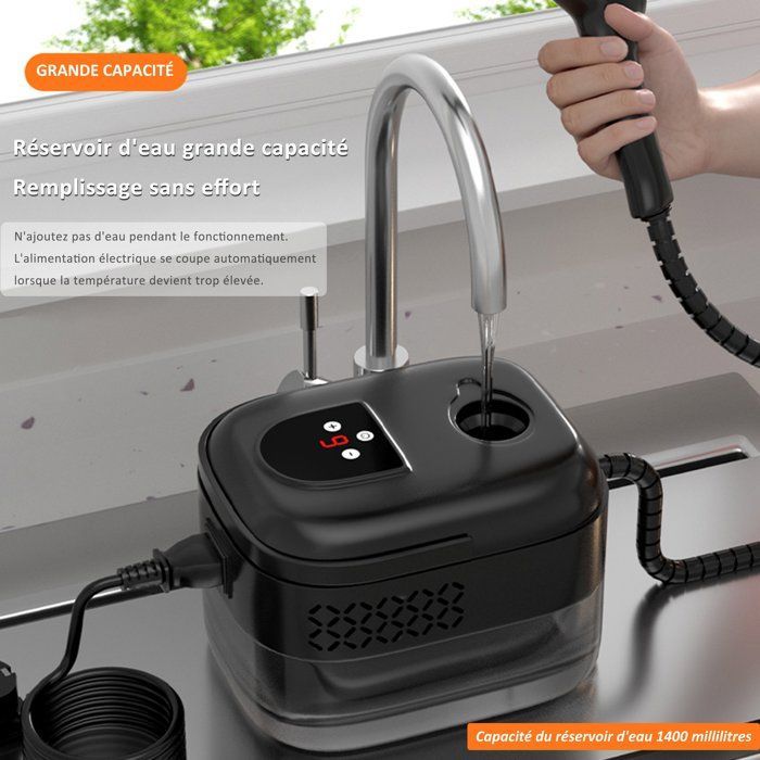 Pulitore a vapore portatile, alta temperatura e pressione, 6 impostazioni regolabili, 2500 W con 11 accessori, 3 bar, per pavimenti, bagni, cucine e auto.