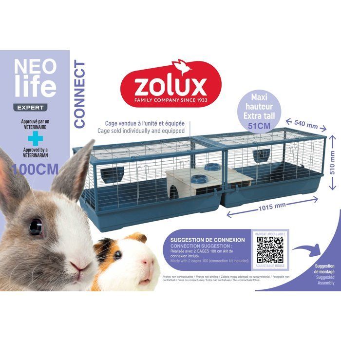 Jaula de alambre ZOLUX Néolife para conejos y roedores - 101,5 x 54 x 51 cm - Néolife - Azul