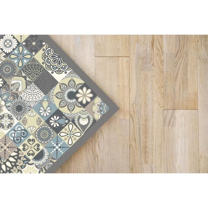 Tapis Vinyle Panorama Carreaux Ciments Cuisine Bleu 60x200 cm - Tapis pour Cuisine, Bureau et Salon en PVC
