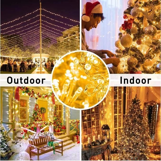 Cordão de luzes de Natal LED à prova d'água - Marca - 100 m, 1000 LEDs - Branco quente - 8 modos