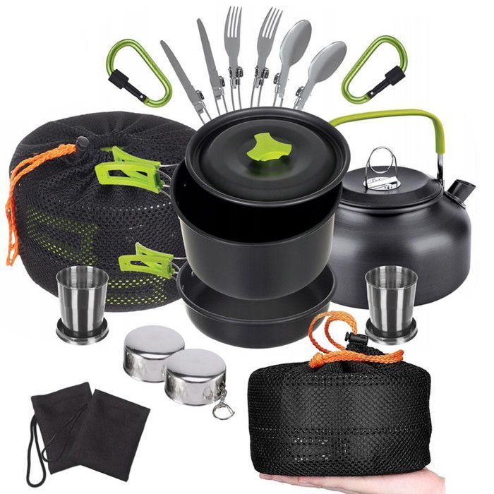 RELOAD Set da cucina da campeggio 18 in 1: bollitore, padella, casseruola, posate