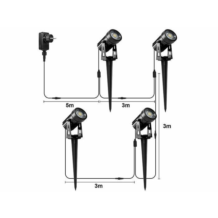 Spot d'extérieur à LED COB Luminea - Noir - Blanc chaud - 850 lm - 12 W