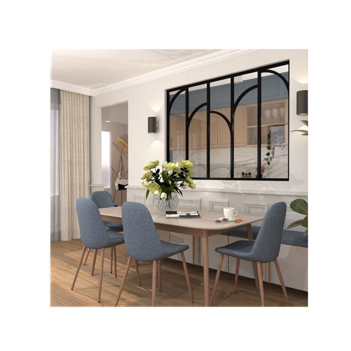 Interior aluminum glass partition - 5 panes with decorative arches - Black - 173 x 123 cm