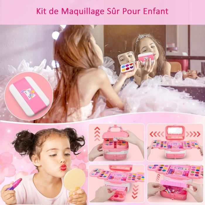 Coffret Maquillage Enfant - FREOSEN - 72 pièces - Non Toxique - Rose - Cadeau Anniversaire Noël