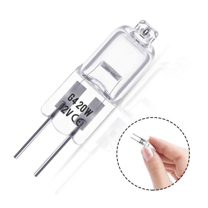 Ampoules Halogènes G4, Lampe de Base à Broche Halogène 12V 20W, Blanc Chaud 3000K, 350LM, Gradable, , Paquet de 10