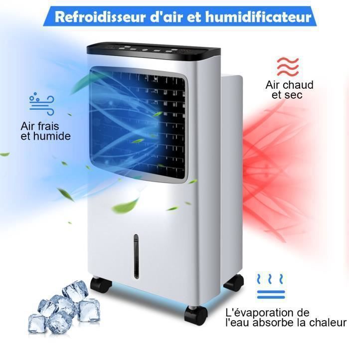 Aire acondicionado portátil COSTWAY de 8 litros y 75 W - Enfriador de aire con control remoto - Temporizador de 7,5 horas - Pantalla LED - Oscilación de 70° - 38 x 28,5 x 74 cm