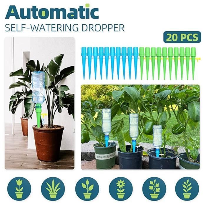 Kit de riego por goteo - No especificado - 20 piezas - Ajustable - Para interiores y exteriores - Automático
