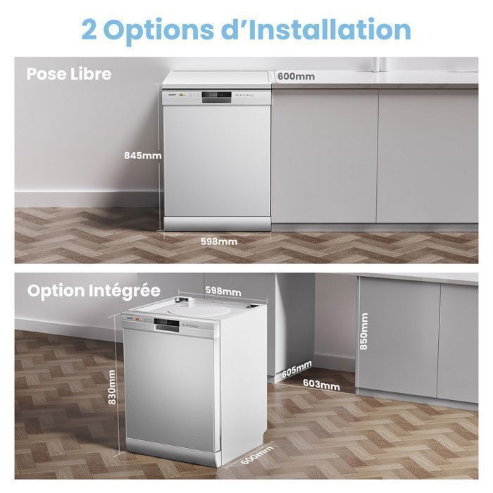Lavavajillas independiente COMFEE de 60 cm, 49 dB, con capacidad para 12 servicios, lavado higiénico, inicio diferido, media carga - Blanco, Clase energética D