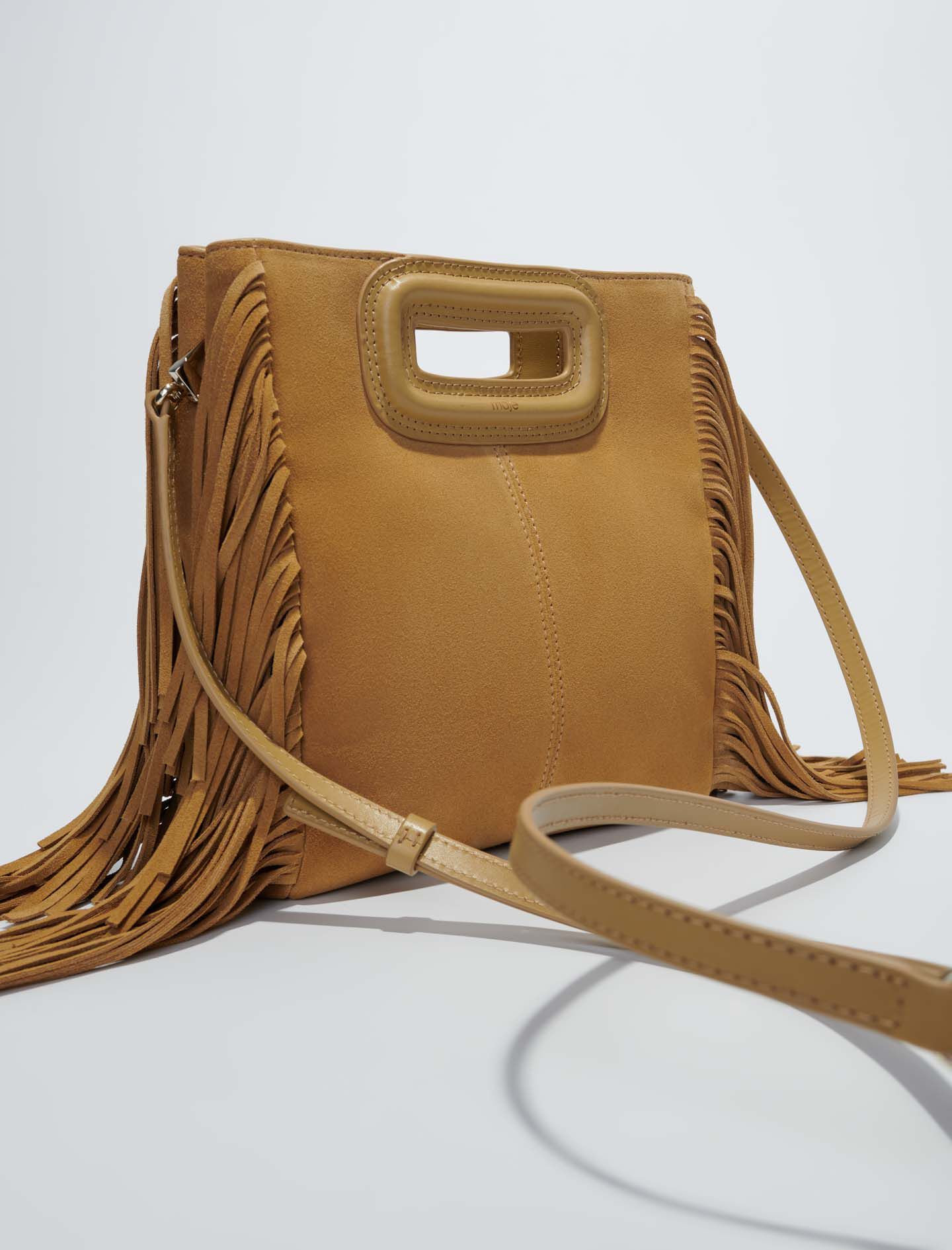 suède tas met gevlochten handvat - Camel