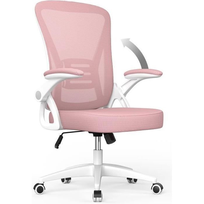 Bureaustoel - Ergonomische zitting van rotan - Fauteuil met 90° inklapbare armleuningen - Lendensteun - In hoogte verstelbaar