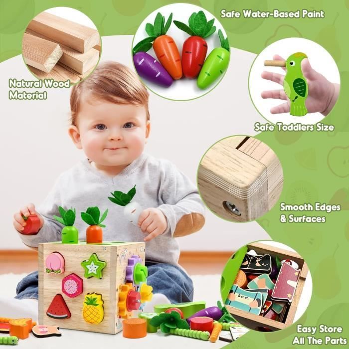 Cube d'activité - MARQUE - 5 en 1 - Jouet éducatif en bois - Pour enfants 18 mois et plus