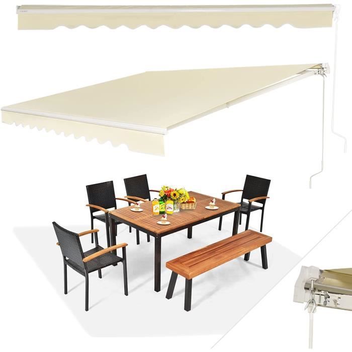 RELAX4LIFE Store Banne Rétractable Manuel en Alu avec Manivelle, Auvent en Polyester avec Angle Réglable 5-35° ,3 x 2,5 m, Beige