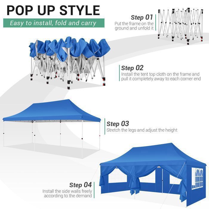 Barnum Pliant 3x6 Tonnelle de Jardin Exterieur Imperméable Tente Reception avec 6 Parois Latérales Tonnelle Tente UV 50+, Bleu clair