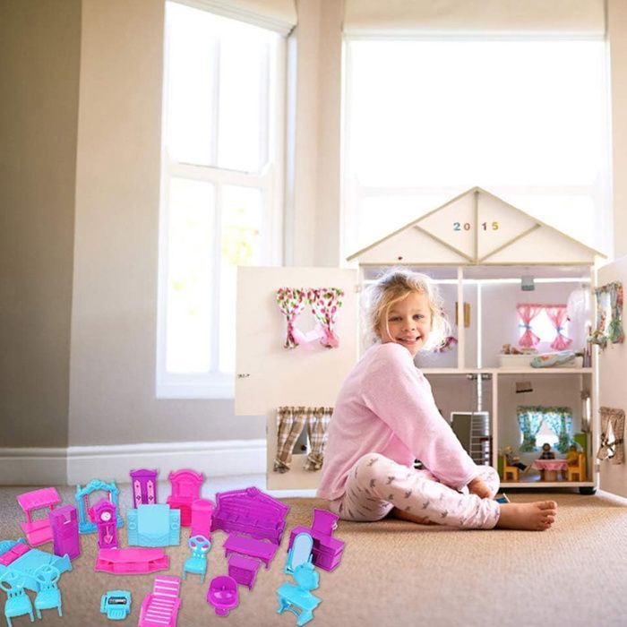 Ensemble de jeu pour maison de poupée, 22 pièces, meubles en plastique, pièces miniatures, jouets pour bébés et enfants
