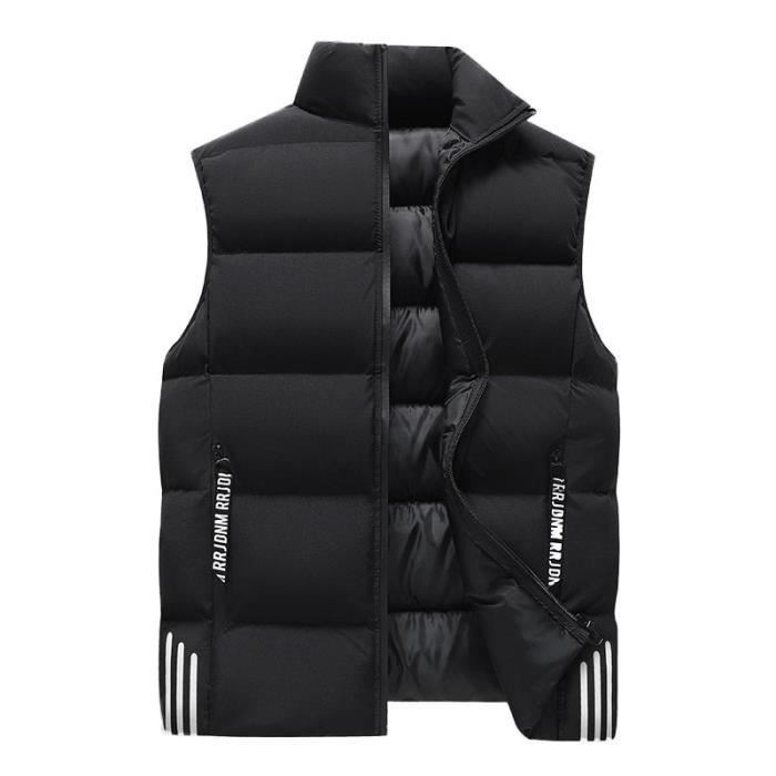 Chaqueta acolchada sin mangas para hombre con cuello alto, estilo casual con cremallera, color liso cálido para otoño-invierno.