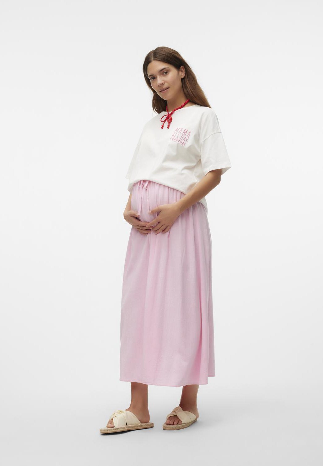 MAMALICIOUS MLFERIDA - T-shirt met print - sneeuwwit/roze