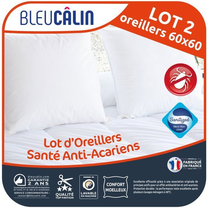 Set di 2 morbidi cuscini antiacaro per la salute, 60x60 cm, bianchi - BLUE CALIN