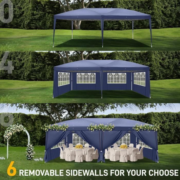 Gazebo pieghevole 3x6 m, gazebo da giardino impermeabile a 6 lati, tendone pieghevole professionale per ricevimenti, blu