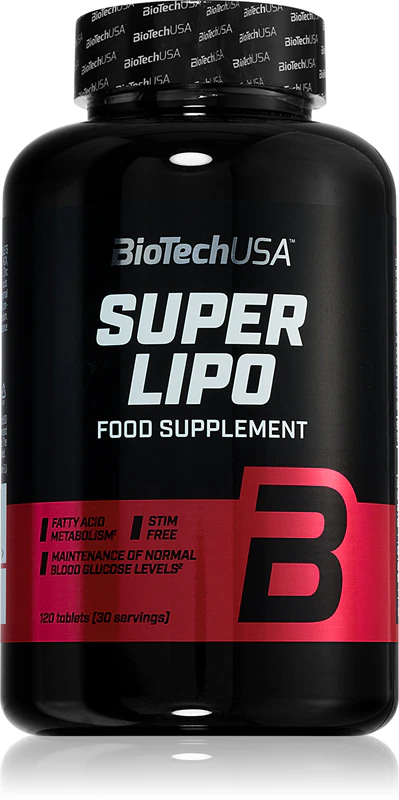 Comprimidos do suplemento alimentar Super Lipo da BioTechUSA para manter os níveis normais de açúcar no sangue.