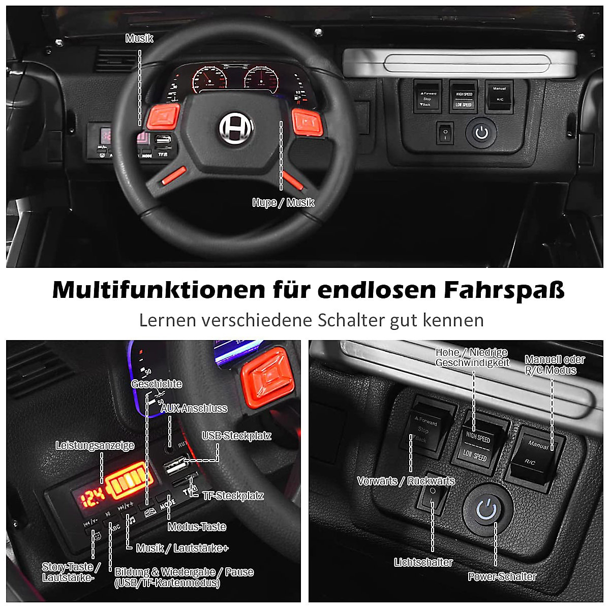 Jeep elektromos autó, 2 személyes, 3 sebességes, fekete