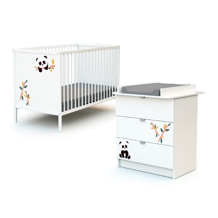 WEBABY - Chambre bébé lit et commode à langer en bois ALBA  Blanc et Noir - Taille unique