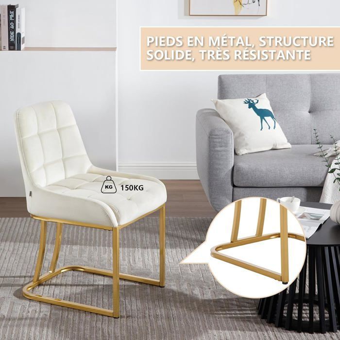 WOLTU Chaise Salle à Manger, Lot de 4, Chaise Salon en Velours Rembourrée, Structure Métallique en Forme d'arc, Crème W0ATT0531-4