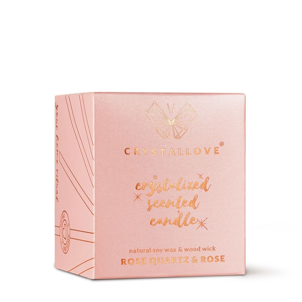Vela Crystallove, Vela de Soja com Quartzo Rosa e Rosa - 1 unidade