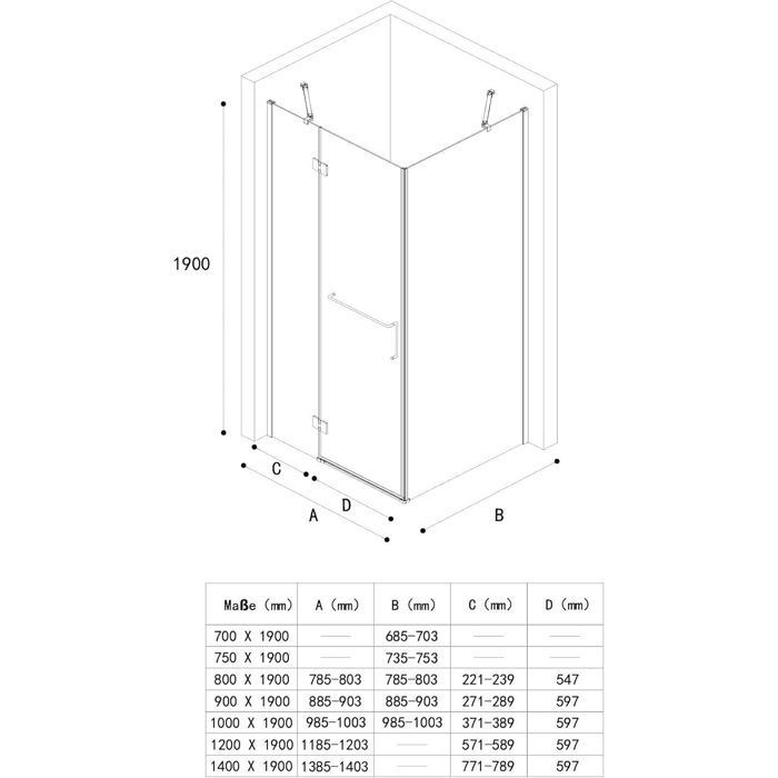 Mampara de ducha rectangular transparente de esquina de 100x100cm doporro Ravenna4K de 6 mm con cristal de seguridad Nano.